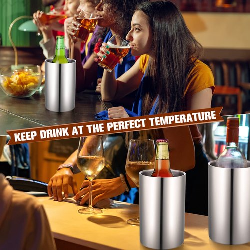 Potchen 6 Pack Wine Chiller Bucket Wine Bottles Cooler Bulk, Stainless Steel Double Wall Insulated Champagne Ice Bucket for Parties,Fits for 750 ml Bottles(Silver)