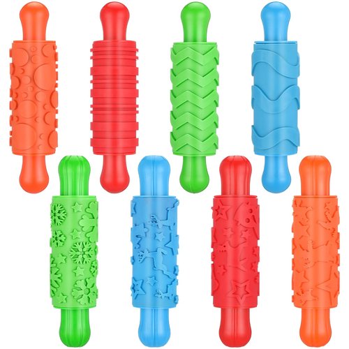 Aoriher 8 Pcs Play Clay Rollers for Kids Textured Rollers with Plastic Handles Play Clay Accessories Pattern Rolling Pins for DIY Art Signs Posters Craft Creations