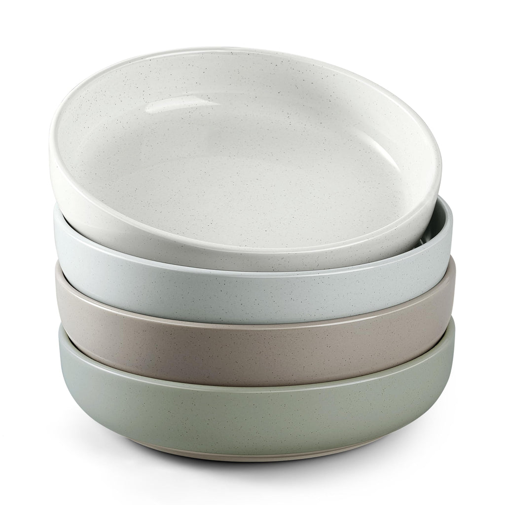 HaWare Pasta Bowls Set of 4, 33oz Large Salad Bowls for Home Kitchen, Ceramic Serving Plates for Soup, Cereal, Scratch-resistant Wide and Shallow Dinner Bowl, Microwave & Dishwasher Safe, Multicolor