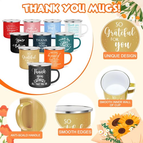 Wesiti 20 Pcs Thank You Gifts Mugs 12 oz Enamel Thank You Mug Coffee Mugs for Team Women Men Inspirational Employee Appreciation Mug for Staff Teacher Coworker Groups Office Volunteer Nurse(Boho)