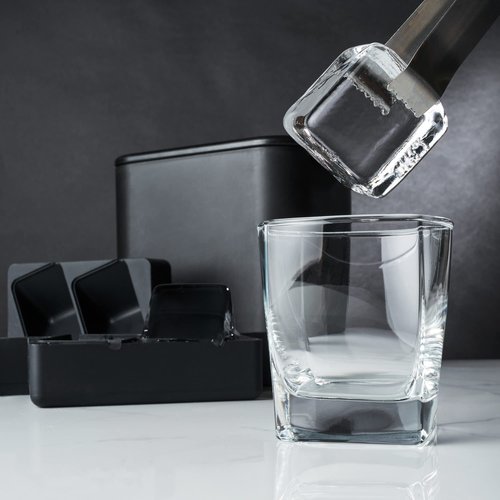 Viski Glacier Ice Maker, Ice Cube Mold for Whiskey on the Rocks, Old Fashioned & Craft Cocktail Drinks, Makes 2 Large Crystal Clear Cubes, Birthday Gifts for Men, Home Bar Accessories, Set of 1, Black