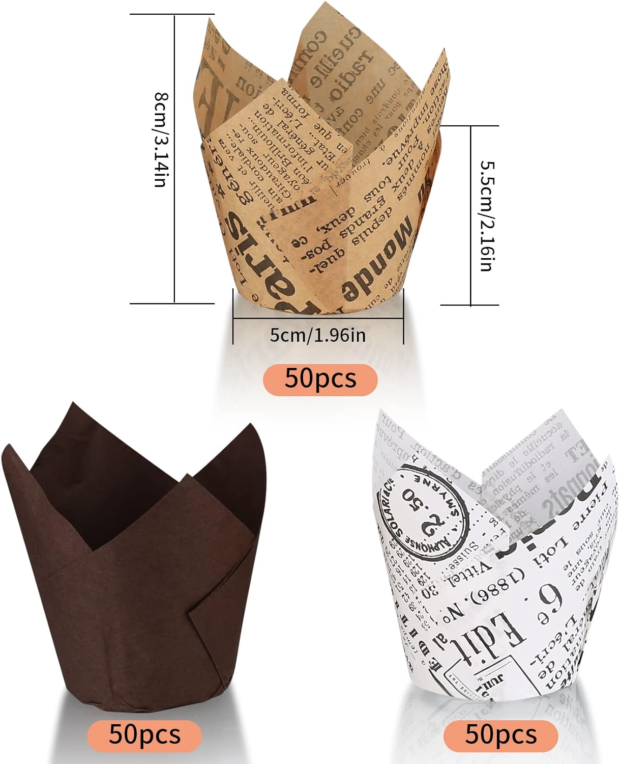 Skiennix Tulip Cupcake Liners - 150 Pcs Greaseproof Baking Cups for Weddings & Parties
