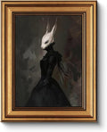 HUARCEY Vintage Wall Art - Gold Framed Gothic Rabbit Lady Canvas Print | Aesthetic Dark Academia 8x10in