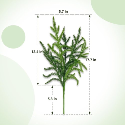 Bdor 18-Inch Artificial Norfolk Pine Branches - 12 Pack Faux Christmas Greenery for Wreaths & Centerpieces