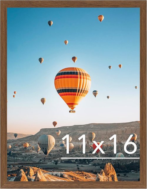 JCJMY 11x16 Picture Frame - Brown Wall Mounting Frame with Shatter-Resistant Plexiglass