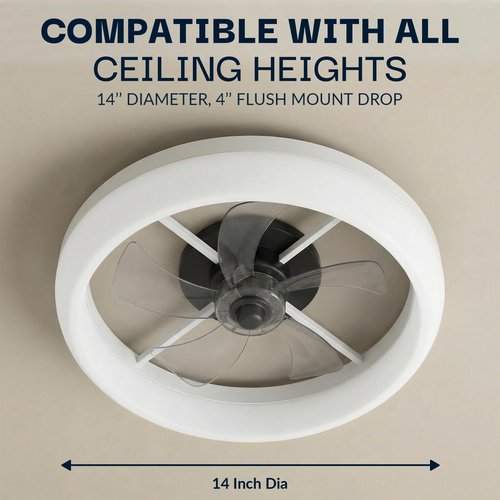 CannonX 14” Low Profile Fandelier Ceiling Fans with Lights and Remote, Flush Mount Light Fixture Chandelier Fan for Bedroom, Kitchen, Reversible Motor with 6 Speeds, 3 CCT 3500K-5500K - White