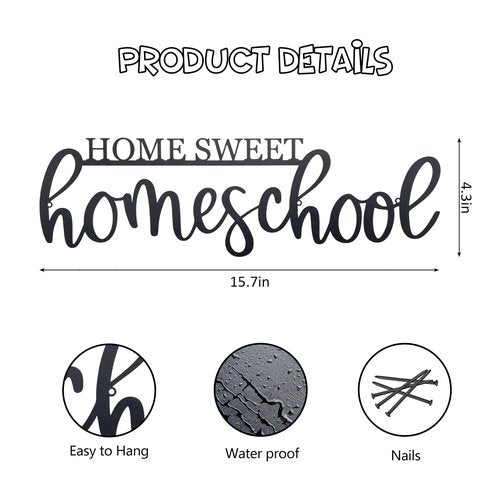 Home Sweet Homeschool Metal Wall Sign - Inspirational Classroom Decor for Preschool & Kindergarten, School Room Wall Art Gift for Kids and Teachers
