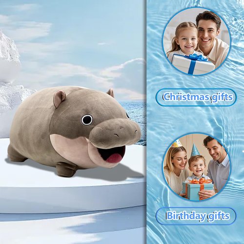 Acgtrick Cute Moo Deng Plush Soft Deng Pygmy Hippo Plushie Toy Stuffed Animal Pillow Christmas Birthday Gift for Boys Girls Kids Adults 9 inch