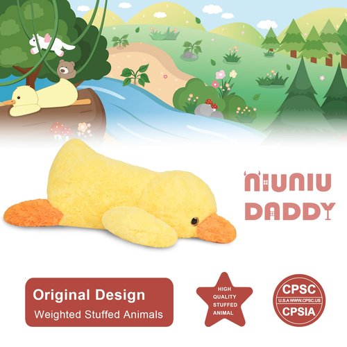 Niuniu Daddy 20" | 3.3 Pound Weighted Duck Stuffed Animals for Adults Kids, Giant Weighted Yellow Duck Plush Toy with Soft Fur, Big Fluffy Body Pillow for Large Cute Present Christmas Birthday