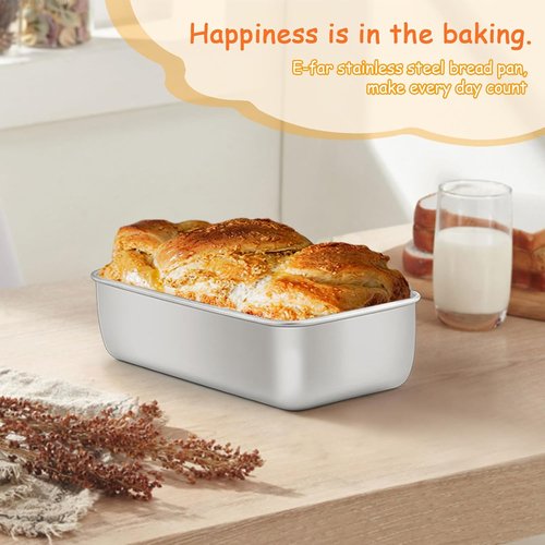 E-far Stainless Steel Loaf Pans - 8 Pack, 9x5 Inch Non-Toxic Bakeware for Bread & Meatloaf