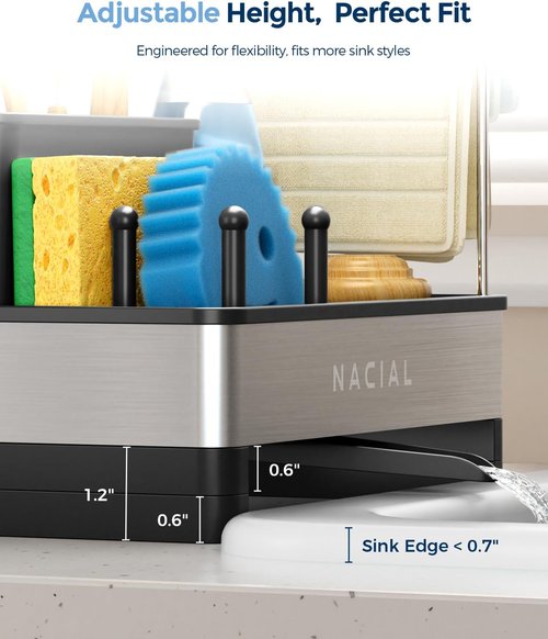 Nacial Kitchen Sink Caddy Organizer - Rustproof 304 Stainless Steel with Brush Holder & Towel Racks