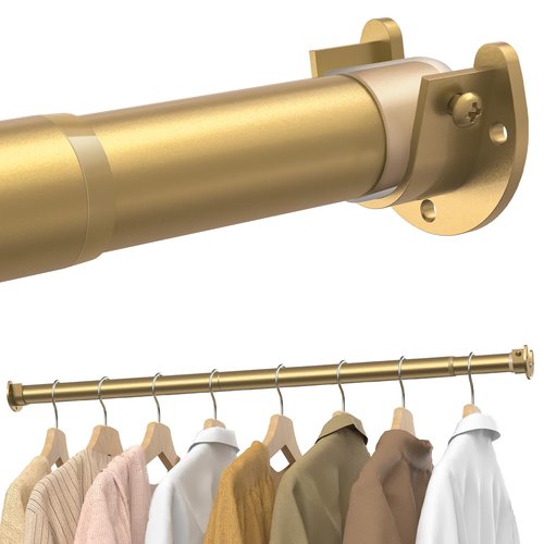 Supforce Closet Rods for Hanging Clothes, 17 to 54 Inches Stepless Adjustable Metal Closet Rod, 1.3 Inches Heavy Duty Clothes Hanging Rod for Closet Wardrobes Laundry RV, Golden