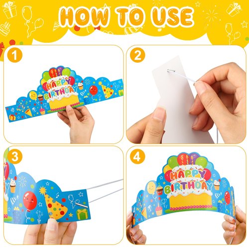 Maniaacer 30 Pcs Birthday Party Crowns for Kids Happy Birthday Hats Colorful Crown Set Paper School Classroom Hats with Elastic Band for Classroom School Kids Teacher Party Supplies