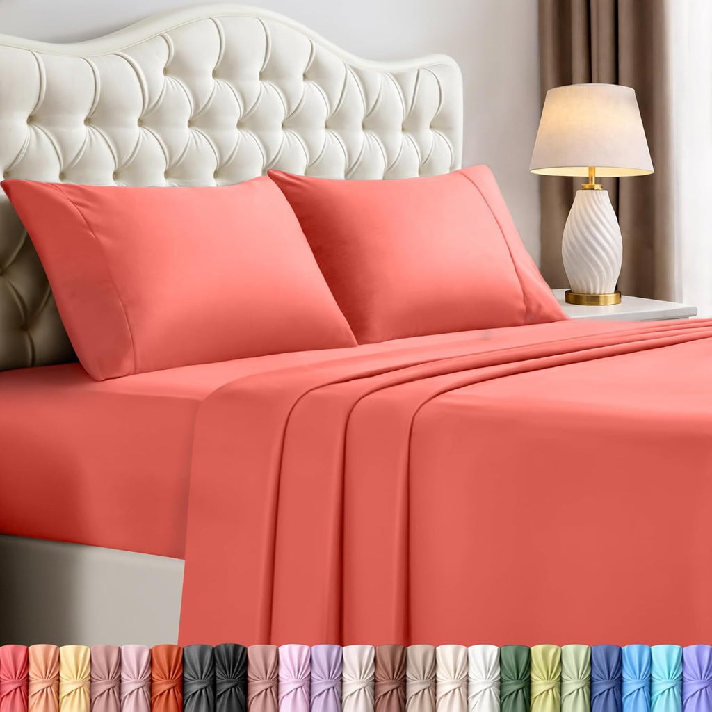 Utopia Bedding California King Sheet Set - Soft, Breathable Microfiber | 4-Piece in Coral
