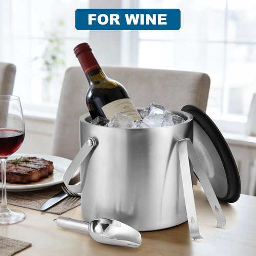 5L Insulated Ice Bucket for Party,Portable Large Capacity Ice Buckets,Double-Wall Stainless stell Ice Container Keep Ice Cool,Champagne,Wine,Cocktail Beverage Bucket with Lid,Scoop & Tong