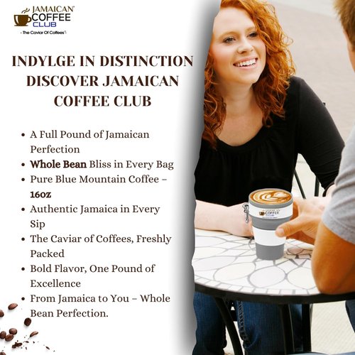 JamaicanCoffeeClub Blue Mountain Whole Bean Coffee, WB 16oz 100% Jamaican Beans, Premium Roast, Bold Smooth Taste, Freshly Packed Coffee from Jamaica, Rich Aroma Gourmet Blend