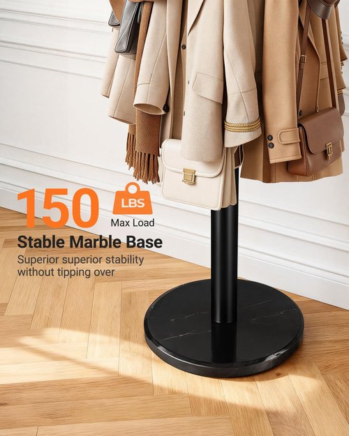 Pipishell Metal Coat Rack with Sturdy Marble Base, Coat Tree with 16 Hooks & Detachable Umbrella Holder, Freestanding Coat Rack for Entryway, Corner, Bedroom and Home Office, Black