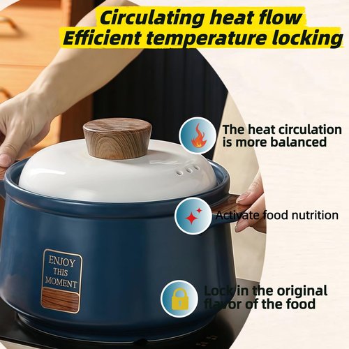 YVZNC Clay Cooking Pot with Lid，featuring long-lasting heat retention, suitable for family members to cook and prepare soups（3.7-Quart)
