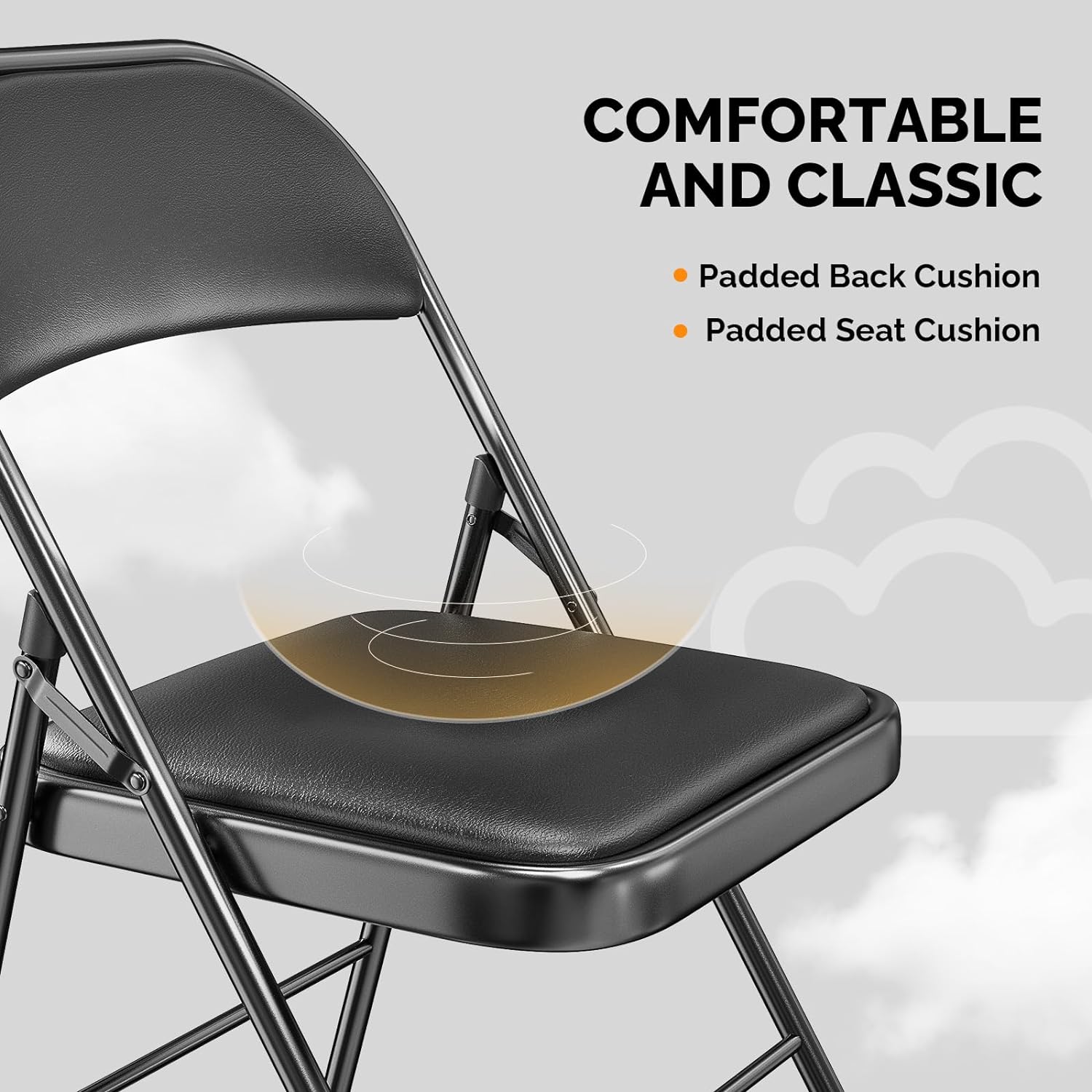 VINGLI Folding Chairs - 6 Pack with Padded Seats & Metal Frame - 350 lbs Capacity, Black