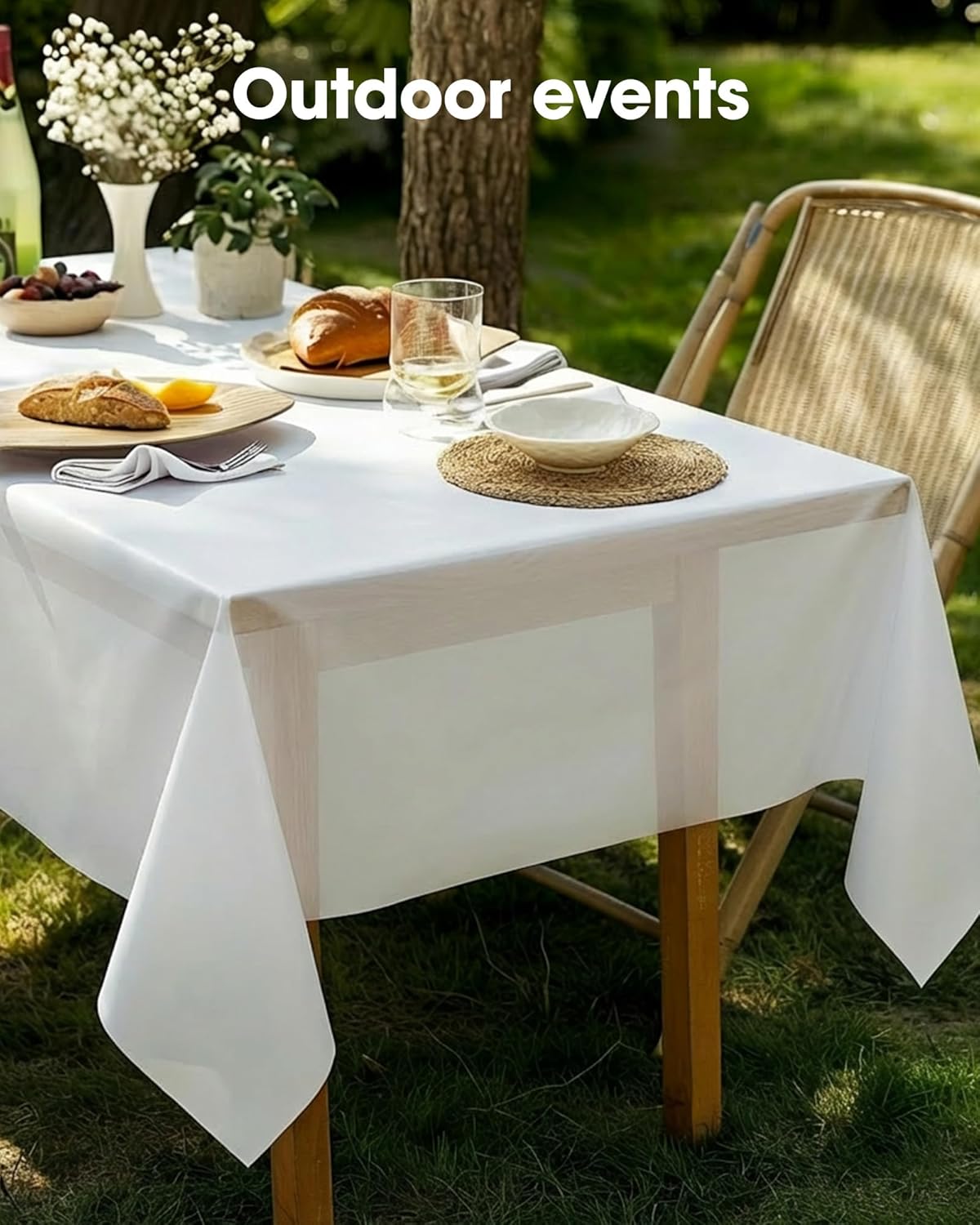 Pureegg Disposable Plastic Tablecloths - 54 x 108 Inch, Leakproof & Sturdy, 8 Pack, White for Parties & Weddings