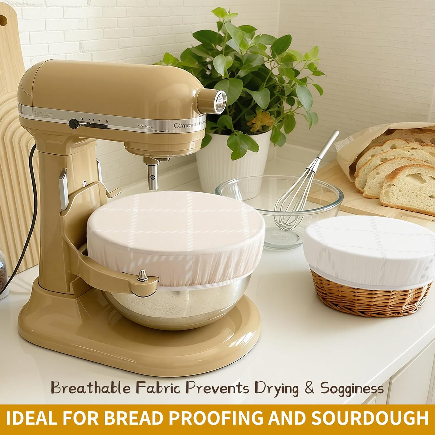 Skiennix Reusable Bowl Covers - 3-Pack Beeswax Covers for Bread Proofing | 100% Organic Cotton, 8/10/12 Inch