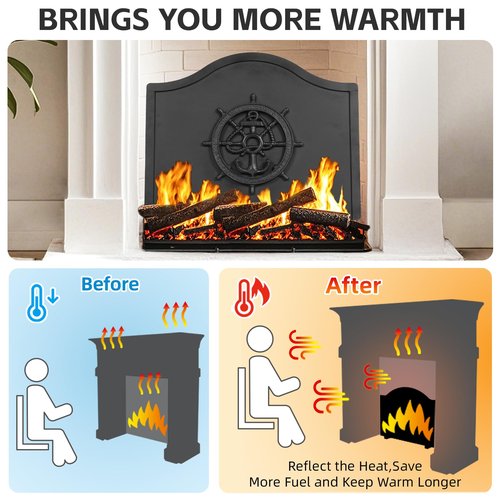 1More Firebacks for Fireplace - Iron Fire Place Back Plates with Feet, 20in Fireplace Heat Reflect, Fireplace Wall Protection.Fireback Decorative Wheel Design
