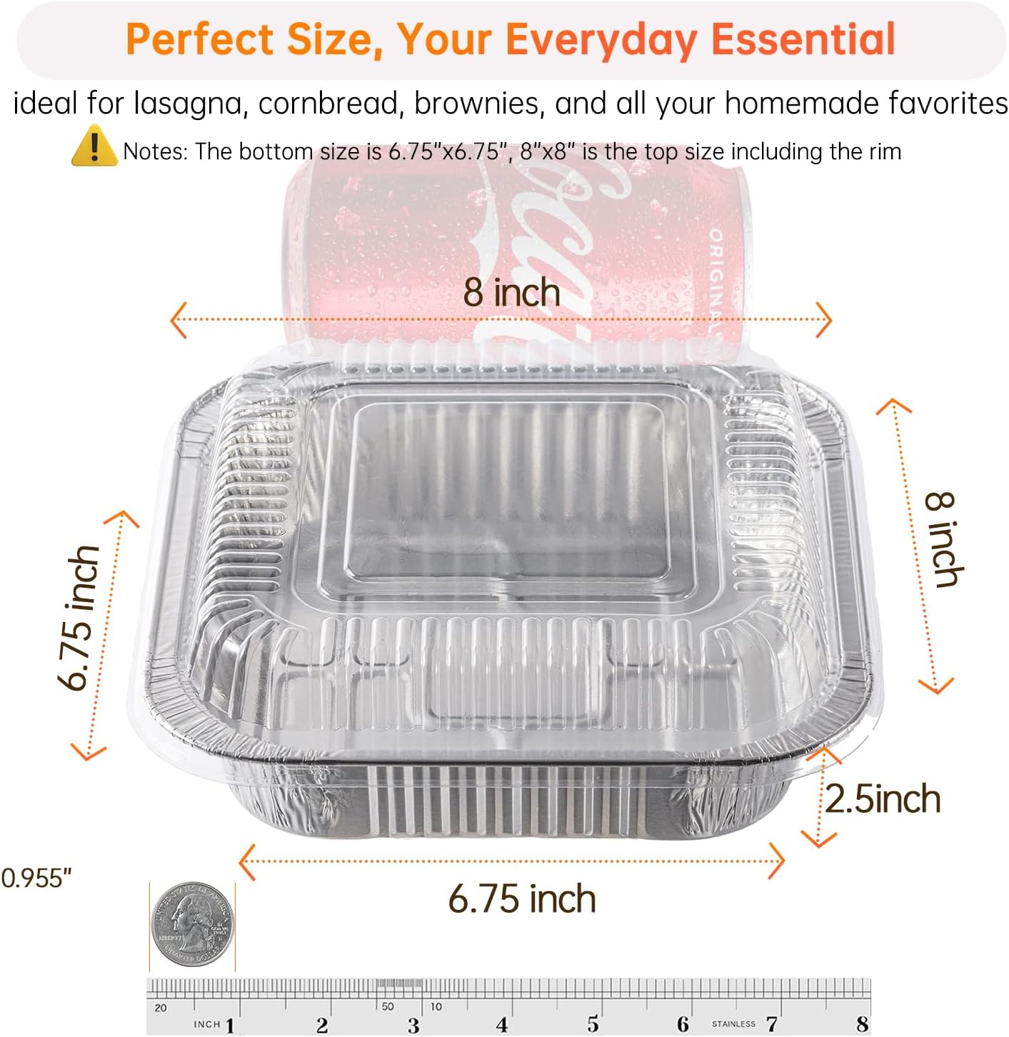 8x8 Aluminum Pans - 20 Pack Disposable Baking Trays with Clear Lids for Cooking and Food Storage
