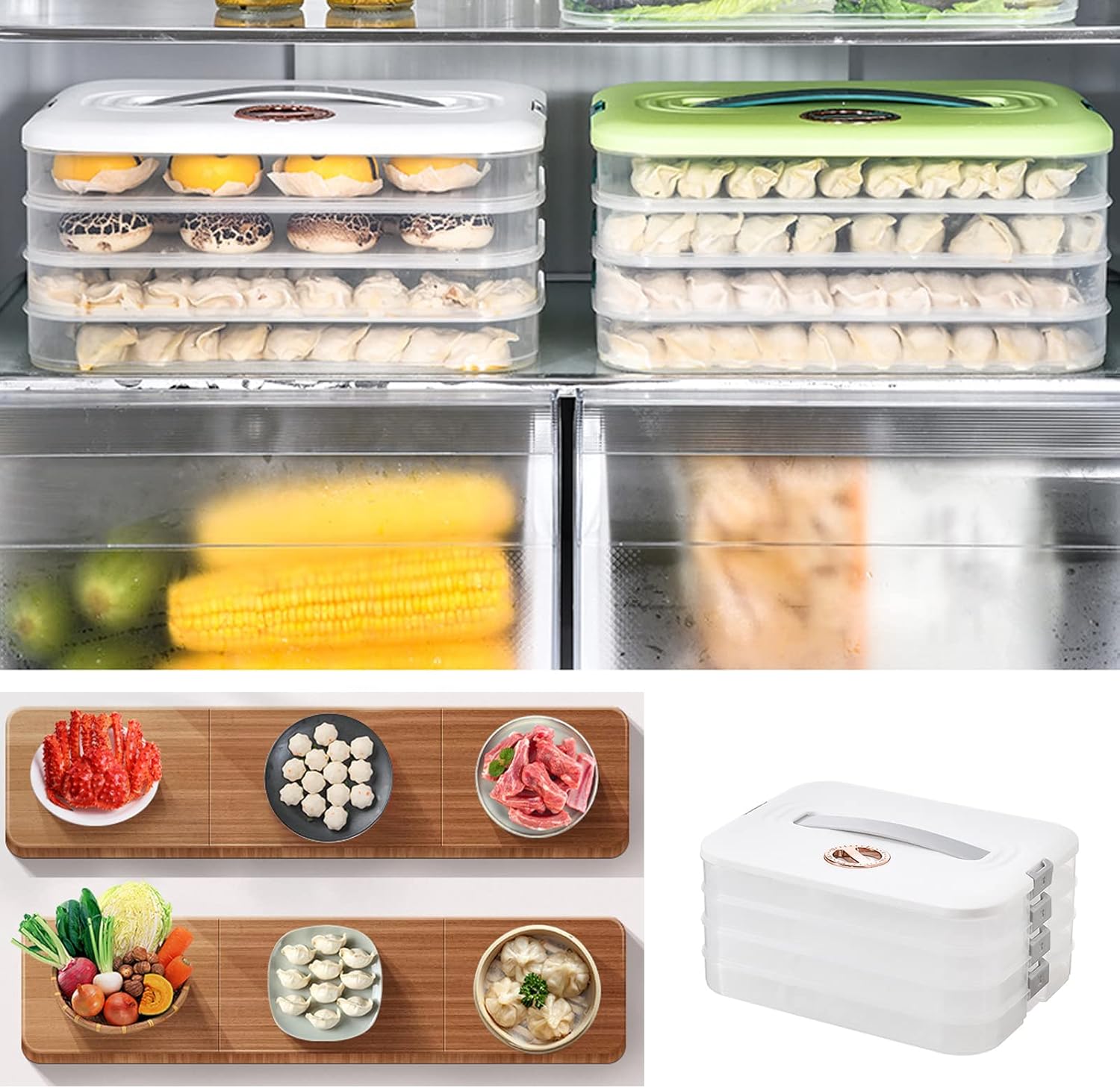 Skiennix 4-Layer Food Storage Containers - Stackable & Airtight Dumpling Storage Box