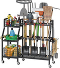 Keomaisyto Garden Tool Organizer - Heavy Duty Metal Storage with 6 Wheels & 2 Baskets | Perfect for Garage, Shed, or Yard