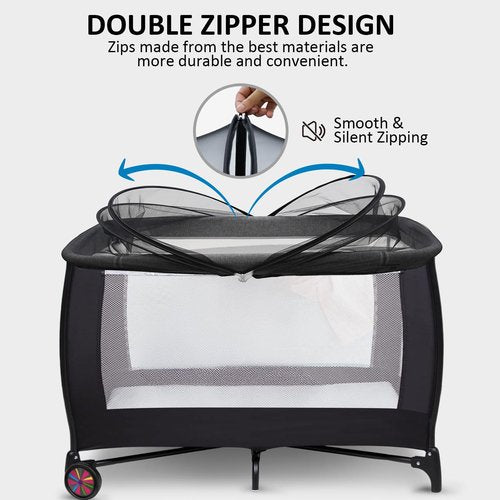 Cheermomo Pack n Play Cover, Travel Crib Tent, Pack and Play Mosquito Net Cover with 2-Way Zipper for Playpen/Mini Crib/Twin Bassinet to Keep Cats Out, Black