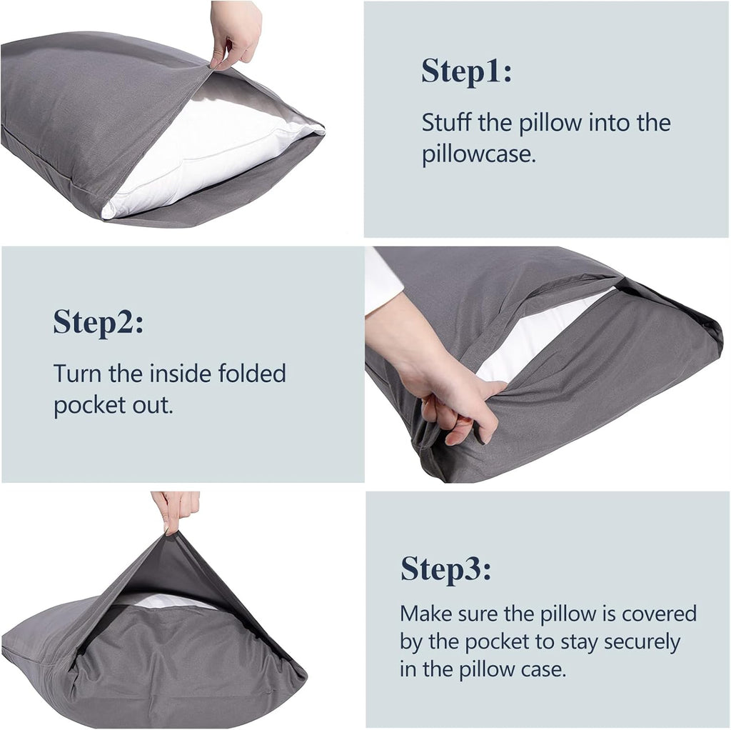 Nuzzle Pillow Cases - King Size 100% Cotton Pillow Covers | Soft 300 Thread Count, White 20 x 36 Inches