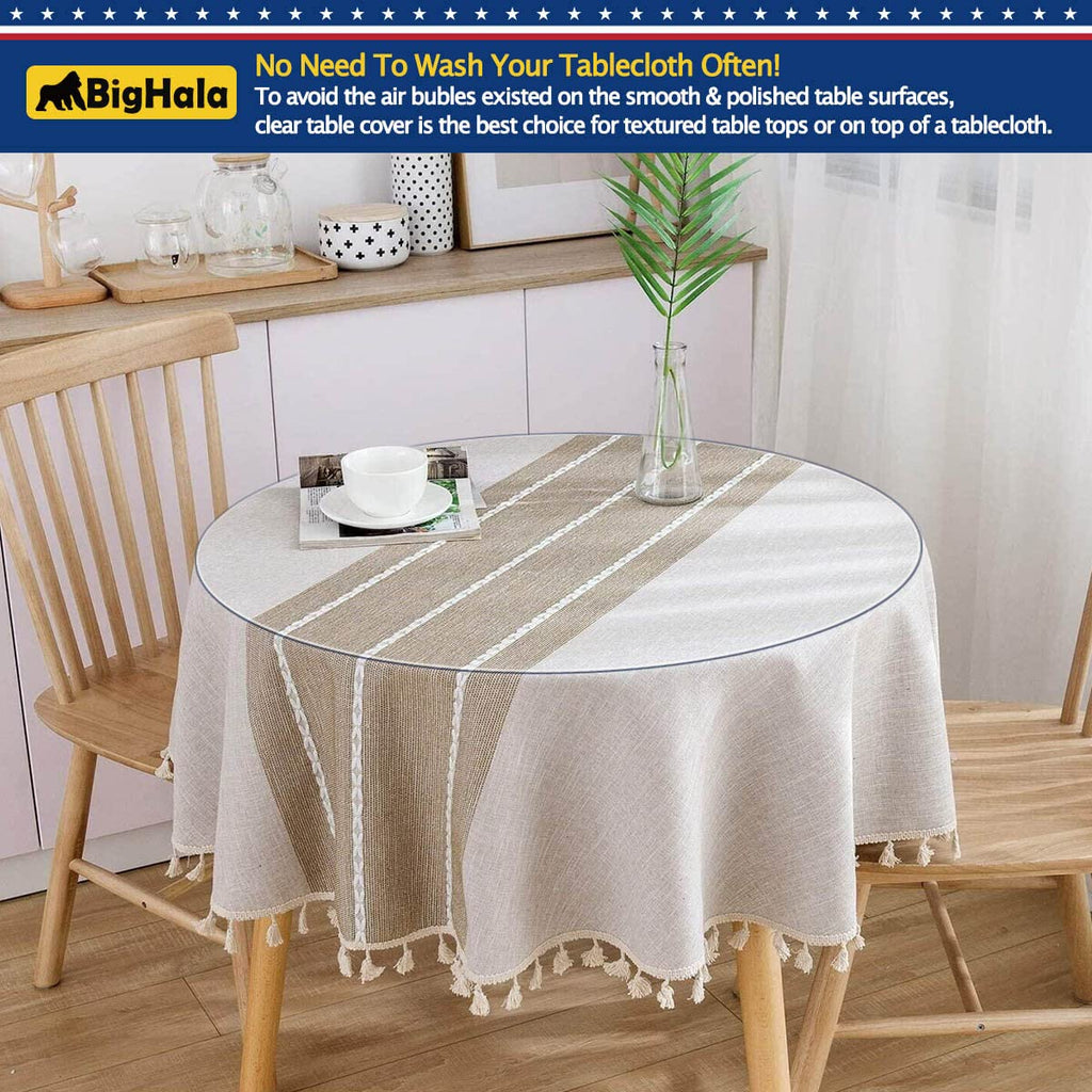 Round Table Protector Clear Plastic Tablecloth Roll Thicken Desk Floor Protective Cover Office Chair Mat Waterproof Wipeable Easy Clean PVC Vinyl Coffee Buffet Banquet Bar Dining Tabletop Pad 45 " Dia