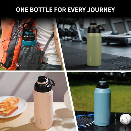 BJPKPK 36oz Insulated Water Bottle - Stainless Steel, Leakproof Spout Lid, Keeps Drinks Hot & Cold - White