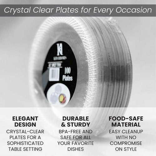 KITCHHOMES 6 Inch Clear Plastic plates - Flexible 100 Pack clear plastic plates for Dessert, Appetizers, BBQ, Party, Travel, and Events - Microwave Safe, Recyclable & Disposable Plates
