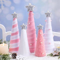 Realspring 5 Pcs Pink White Velvet Christmas Cone Tree Table Decoration Modern Xmas Tree Tabletop Centerpiece Ornaments for Mantel Fireplace Home Farmhouse Kitchen Party Crafts, 3 Sizes