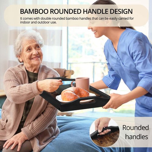 2 Pack Bed Tray Table with Adjustable Legs Breakfast Trays Serving Tray Bamboo Bed Laptap Floding Legs with Handles and Phone Holders