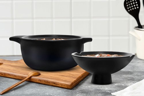 Kook Korean Dolsot Bowl - 68 oz Donabe Style Cookware for Bibimbap, Soups & Stews | Oven & Dishwasher Safe, Black