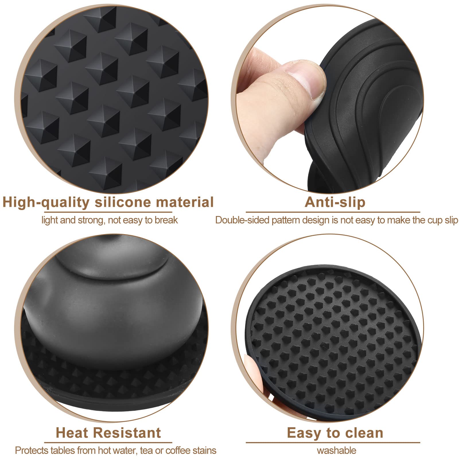 Eccliy 36 Pack Silicone Coasters for Drinks Nonslip Silicone Drink Coasters Cold Hot Heat Resistant for Table Tabletop Coffee Bar (Black)
