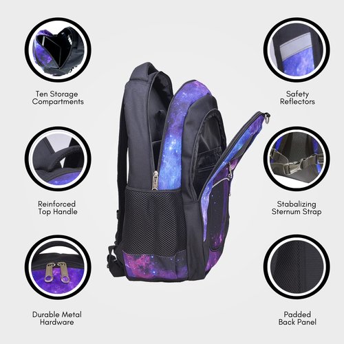 Fenrici Galaxy Backpack and Lunch Box for Kids, 18" Kids Galaxy Backpack Set for School, Space, Purple