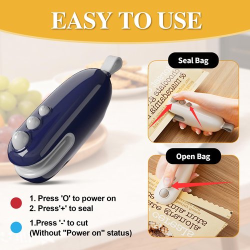 2Pack Mini Bag Sealer with Cutter and Magnet,Bag Sealer Mini,Rechargeable Food Bag Sealer,Portable Handheld 2-in-1 Plastic Bag Heat Sealing Machinefor Snacks, Chips,Food Freshness Storage (White+Blue)