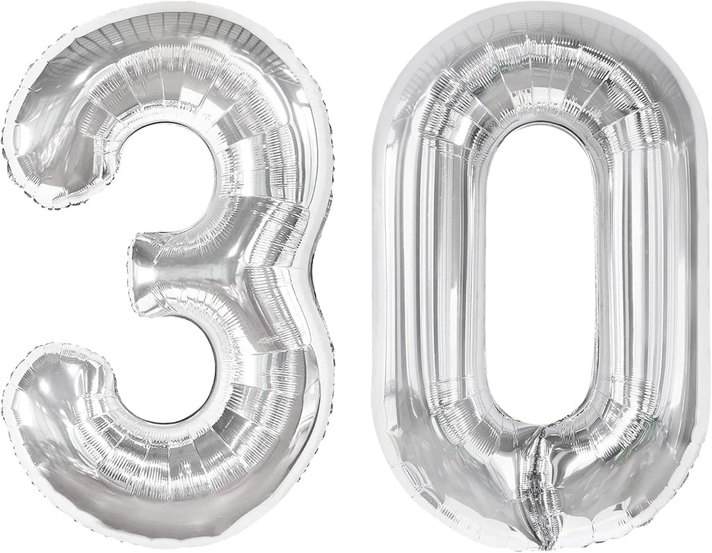 Silver Number 30 Balloon - 40 Inch 30th Birthday Decorations for Kids & Adults | Elegant Party Supplies