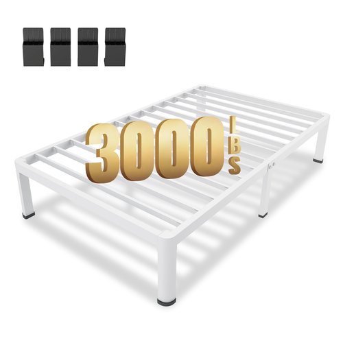 MAF 14 Inch Twin Metal Platform Bed Frame White with Round Corner Legs, 3000 LBS Heavy Duty Steel Slats Support, Noise Free, No Box Spring Needed, Easy Assembly