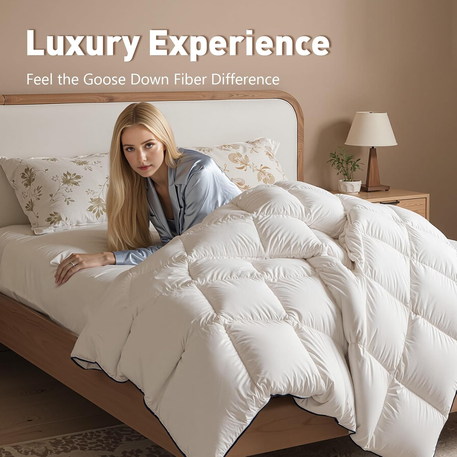 Skiennix Queen Size White Goose Down Fiber Comforter - Super Cozy & Soft All-Season Duvet Insert 90”x90”