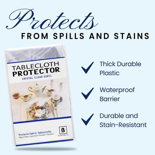 BRODER MFG. INC. Tablecloth Protector Crystal Clear Vinyl (60"x144" Oblong) | Thick, Durable Clear Table/Tablecloth Protector | Perfect for Parties, Special Occasions, Gatherings, and Everyday Use