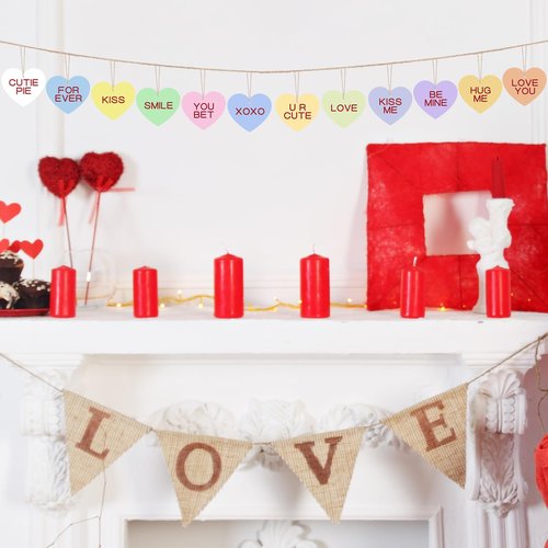 Arosche Valentines Day Tree Ornaments 24Pcs Candy Hearts XOXO Love Wooden Tree Ornaments Happy Valentine's Day Cute Hanging Decorations for Indoor Home Wedding Mantle Fireplace Party Supplies