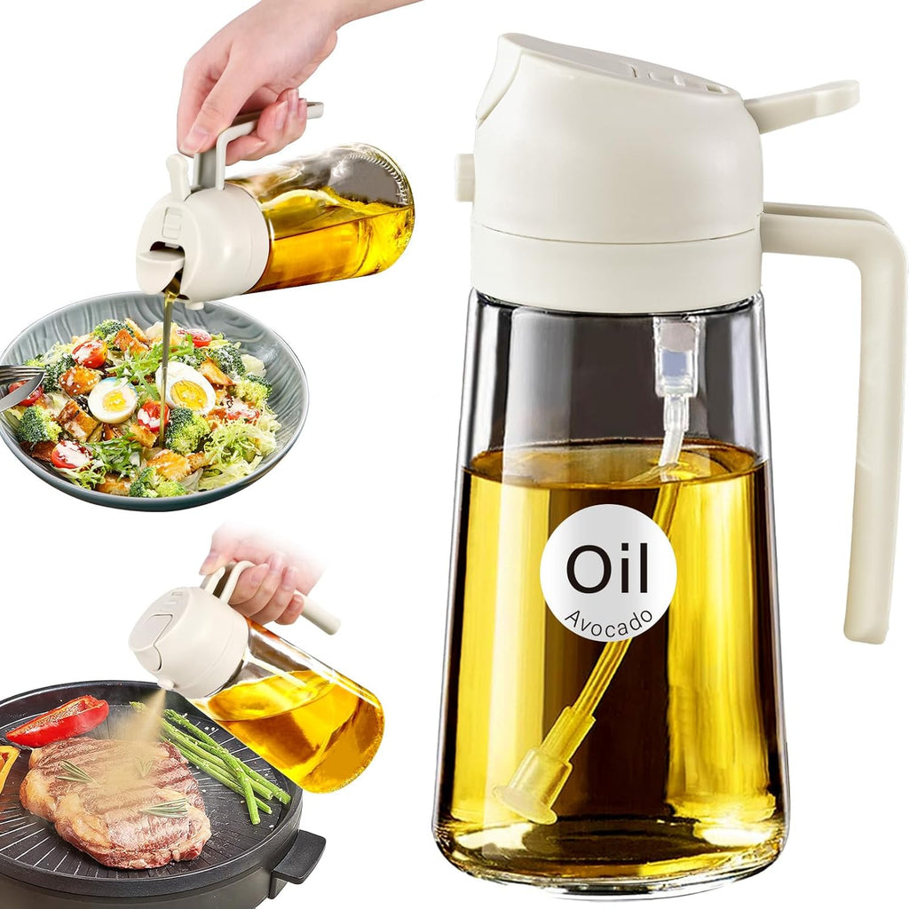 YARRAMATE Glass Olive Oil Sprayer - 16oz Food Grade Premium Dispenser for Cooking & BBQ (Creamy White)