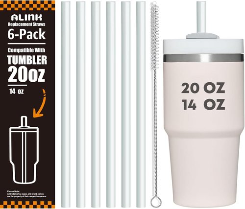 ALINK Clear Replacement Straws - Reusable 6 Pack for Stanley 20oz & 14oz Tumblers | Dishwasher Safe & BPA Free