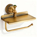 Toilet Paper Holder, NEWRAIN Vintage Bathroom Toilet Paper Roll Holder with Shelf, Solid Brass RV Tissue Roll Holder Wall Mounted, Antique Commercial Farmhouse Toilet Paper Dispenser