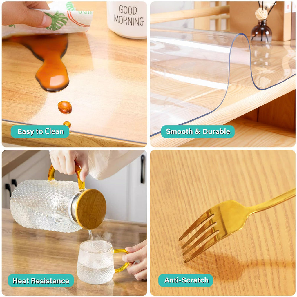 AimerGro 44x96 Inch Upgraded Clear Plastic Tablecloth Coffee Dining Room Table Protector Cover Water Resistant Easy Clean Wood Marble Furniture Protection Vinyl PVC Office Writing Desk Pad Mat Cover