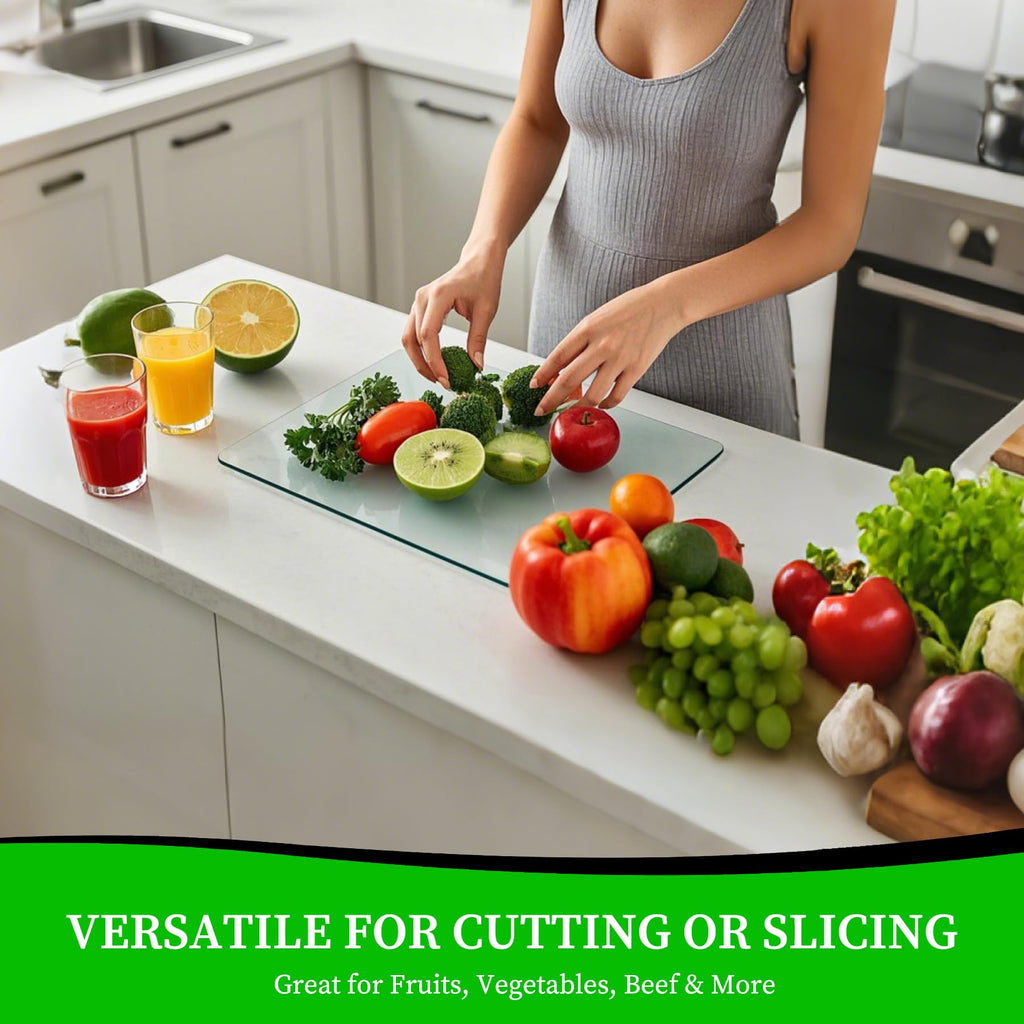 Tempered Glass Cutting Board for Kitchen, Clear Cutting Board for Countertop, Dishwasher Safe, Scratch Resistant, Heat Resistant, Shatter Resistant (16"x12")